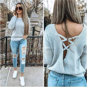⛄️KALEE Womens Criss Cross Open Back Sweater⛄️